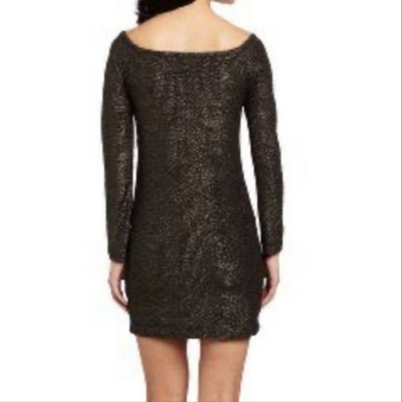 BCBGeneration Sparkle Tonight Off Shoulder Mini Dress Black Gold Size XXS - Picture 13 of 13